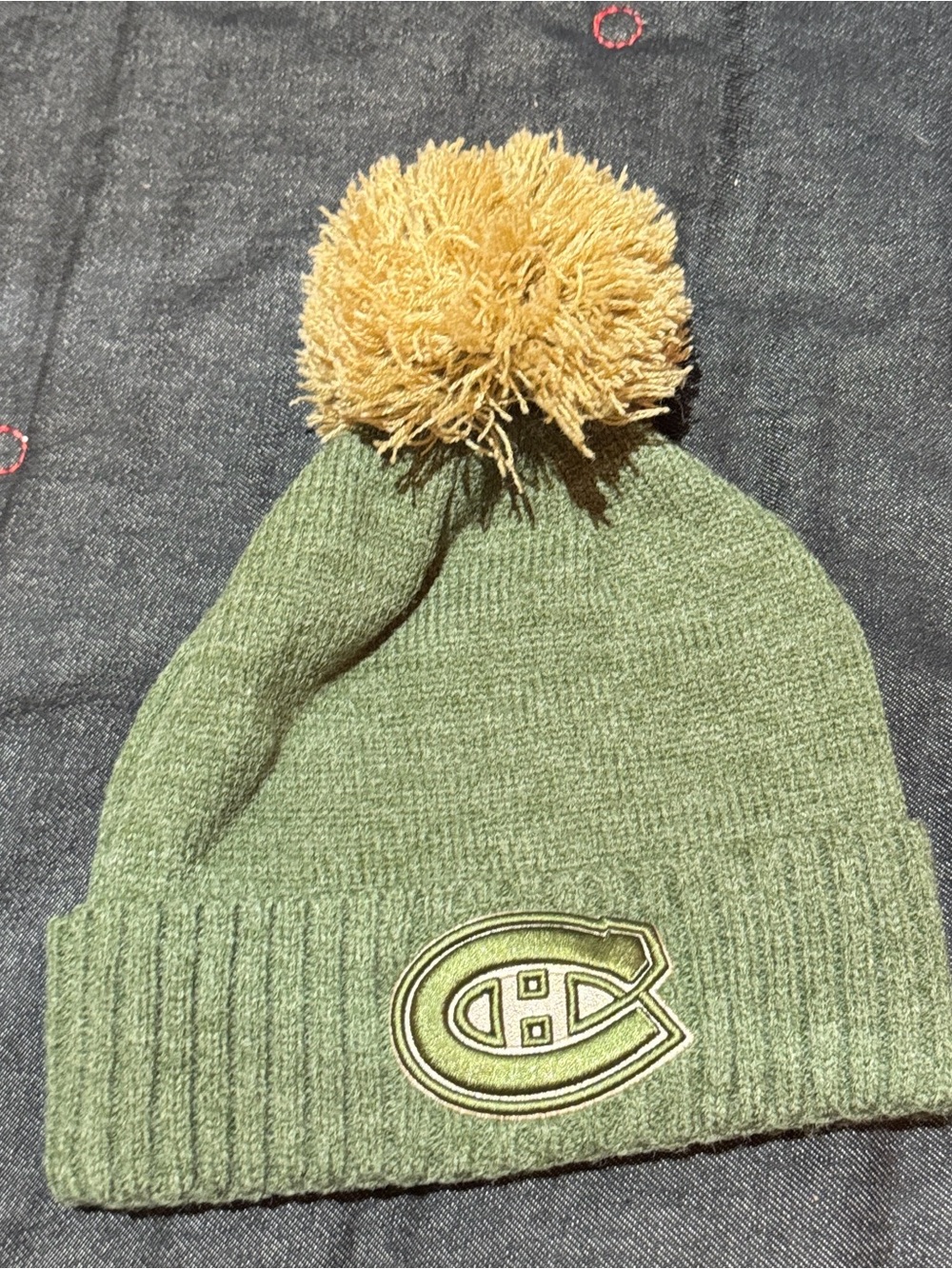 NHL Canadian Olive Green Beanie with Gold Pom